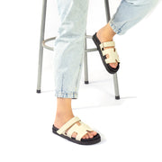 Sandro Moscoloni Women's Flat Papete Sandals Brk Genuine Leather Samira Off White