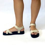Sandro Moscoloni Women's Papete Sandals Cross Straps Teca Off White