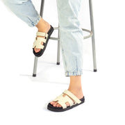 Sandro Moscoloni Women's Flat Papete Sandals Brk Genuine Leather Samira Off White