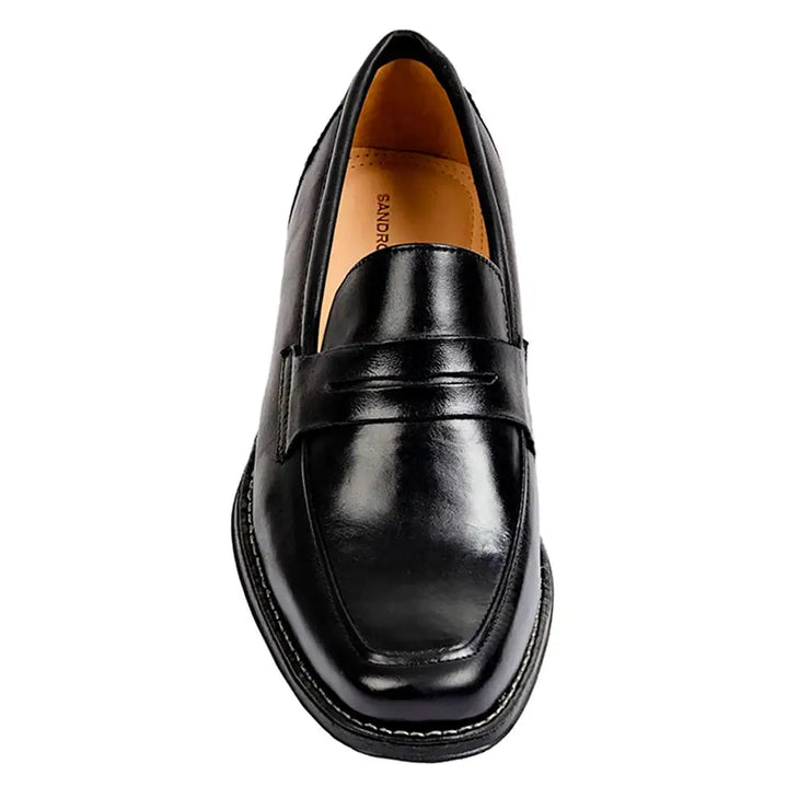 The stylish sandro moscoloni stuart men's penny loafer in black seen from the front