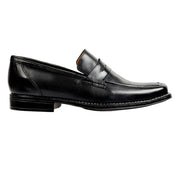The stylish sandro moscoloni stuart men's penny loafer in black seen from the side 